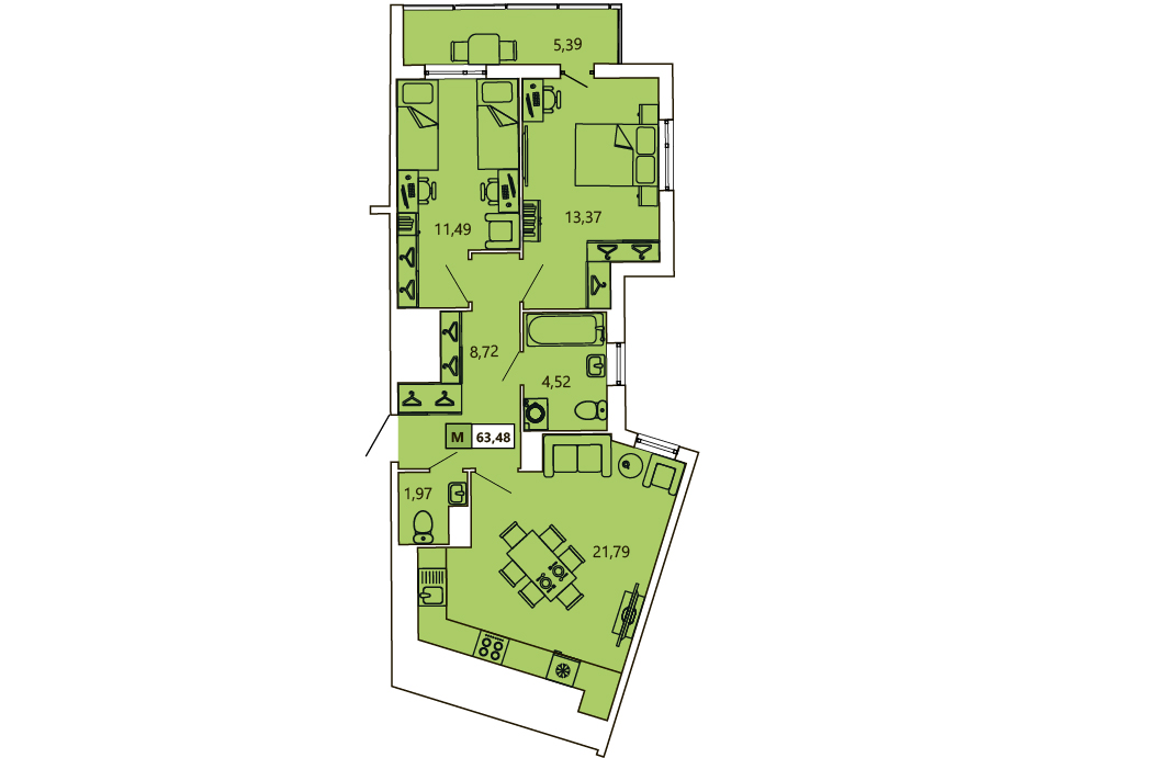 2-комнатная, 63.3 м² — ЖК ЖК «Ол Инклюзив (All Inclusive)»
