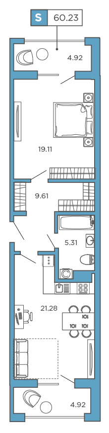 1-комнатная, 60.23 м² — ЖК ЖК Promenade (Променад)