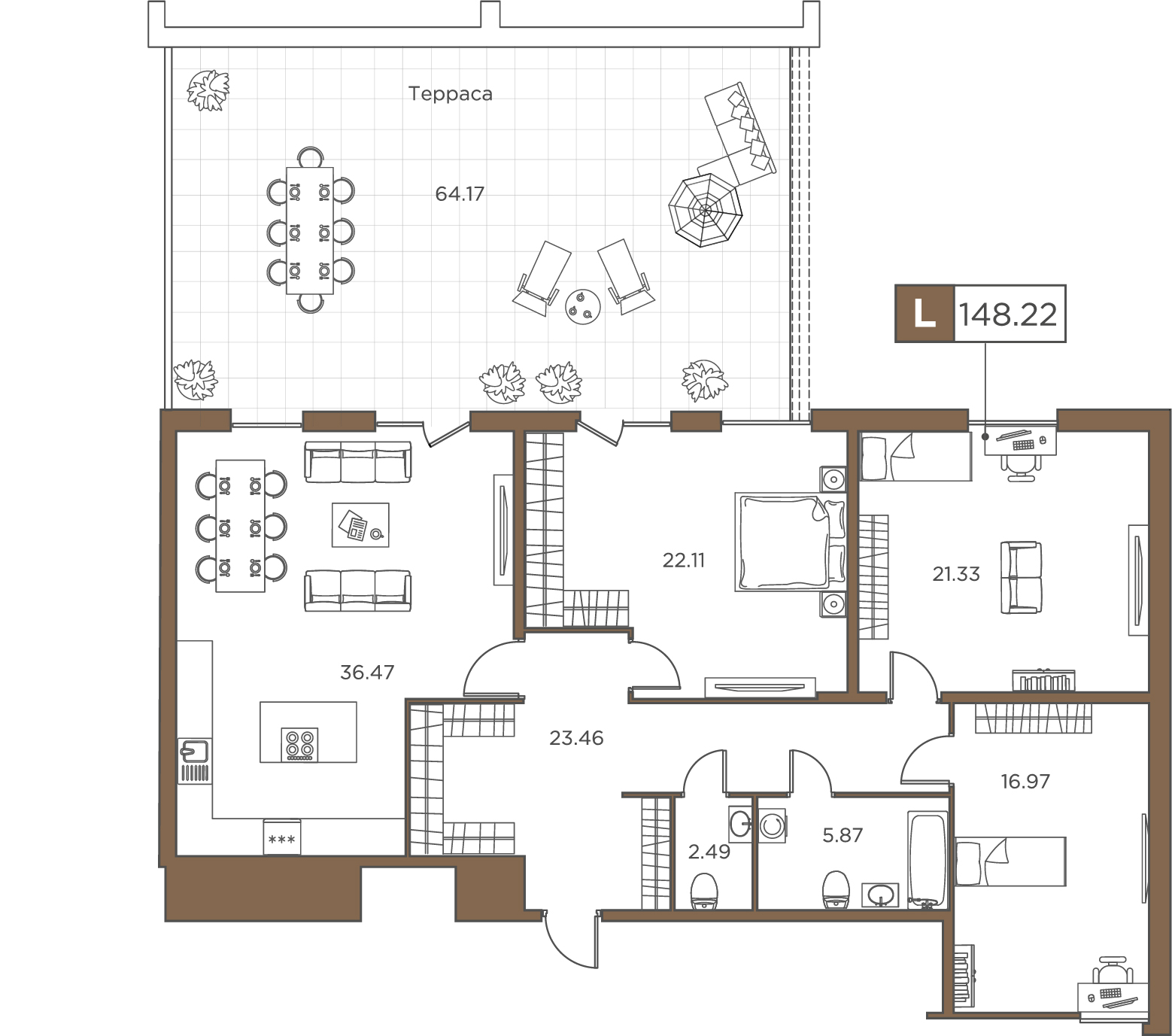 3-комнатная, 148.22 м² — ЖК ЖК Promenade (Променад)
