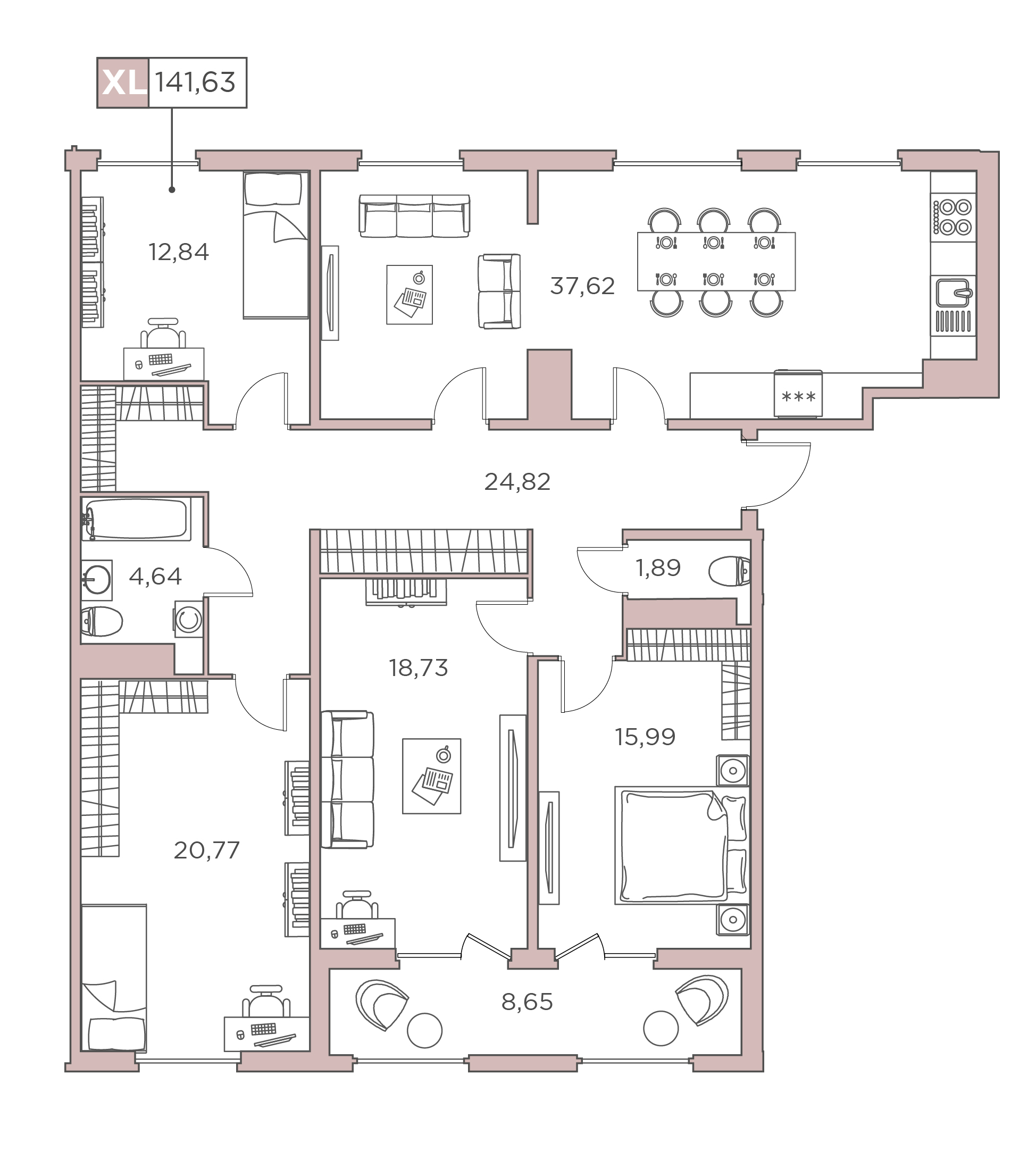 4-комнатная, 141.63 м² — ЖК ЖК Promenade (Променад)