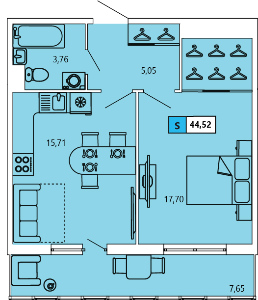 1-комнатная, 44.52 м² — ЖК ЖК «Ол Инклюзив (All Inclusive)»