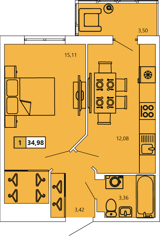 1-комнатная, 34.98 м² — ЖК ЖК «Ол Инклюзив (All Inclusive)»