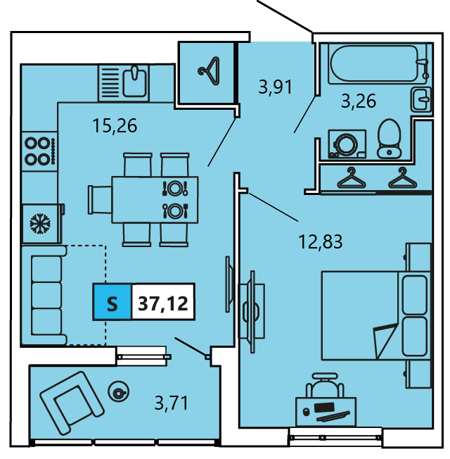 1-комнатная, 37.12 м² — ЖК ЖК «Ол Инклюзив (All Inclusive)»