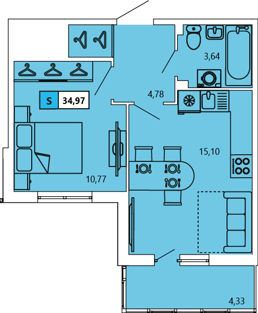1-комнатная, 35.59 м² — ЖК ЖК «Ол Инклюзив (All Inclusive)»