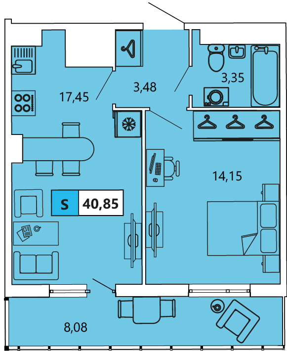 1-комнатная, 40.82 м² — ЖК ЖК «Ол Инклюзив (All Inclusive)»