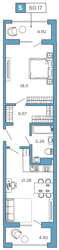 1-комнатная, 60.17 м² — ЖК ЖК Promenade (Променад)