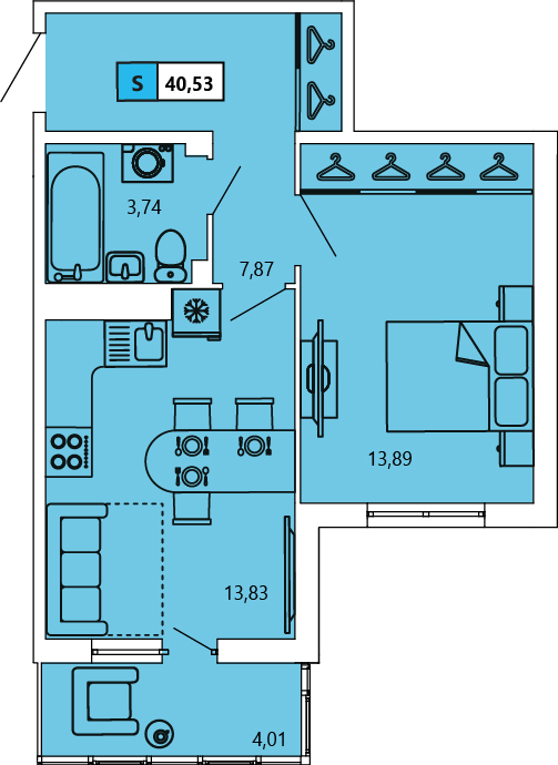 1-комнатная, 40.67 м² — ЖК ЖК «Ол Инклюзив (All Inclusive)»