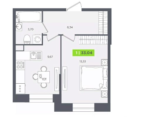 1-комнатная, 33.04 м² — ЖК ЖК «Аквилон Сториз (Аквилон Stories)»