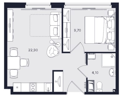 2-комнатная, 36.7 м² — ЖК ЖК «Апартаменты Интуит (IN2IT)»