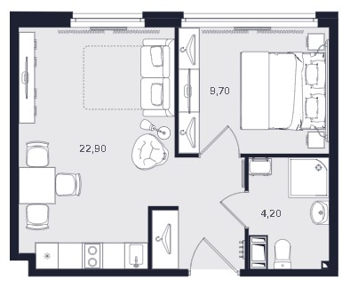 2-комнатная, 36.8 м² — ЖК ЖК «Апартаменты Интуит (IN2IT)»