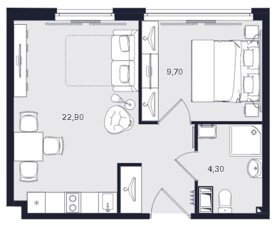 2-комнатная, 36.9 м² — ЖК ЖК «Апартаменты Интуит (IN2IT)»