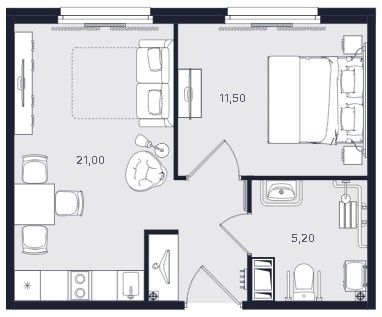 2-комнатная, 37.7 м² — ЖК ЖК «Апартаменты Интуит (IN2IT)»
