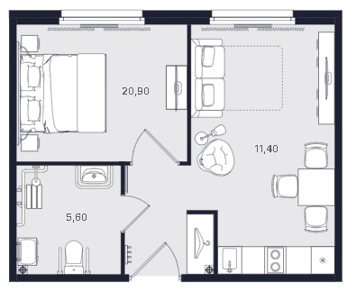 2-комнатная, 37.9 м² — ЖК ЖК «Апартаменты Интуит (IN2IT)»