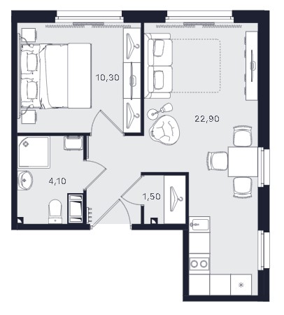 2-комнатная, 38.8 м² — ЖК ЖК «Апартаменты Интуит (IN2IT)»