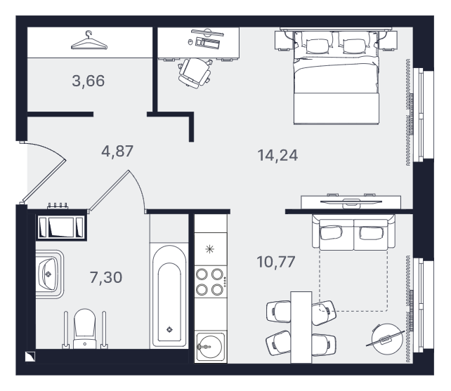 1-комнатная, 40.84 м² — ЖК ЖК «Про.Молодость (Апартаменты Про.Молодость)»