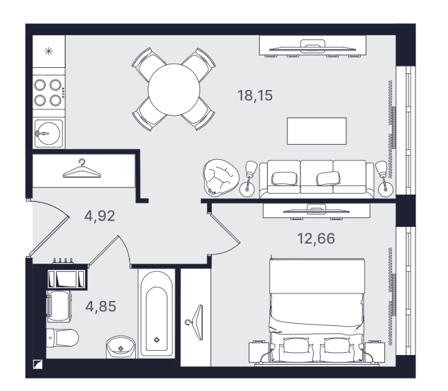 2-комнатная, 40.58 м² — ЖК ЖК «Про.Молодость (Апартаменты Про.Молодость)»