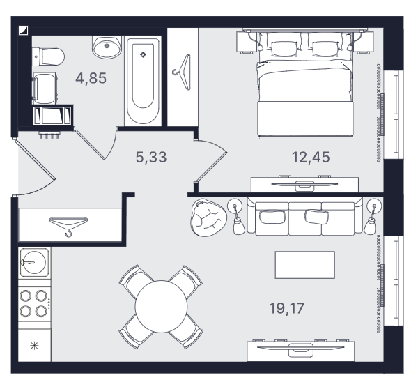 2-комнатная, 41.8 м² — ЖК ЖК «Про.Молодость (Апартаменты Про.Молодость)»