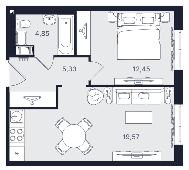 2-комнатная, 42.2 м² — ЖК ЖК «Про.Молодость (Апартаменты Про.Молодость)»
