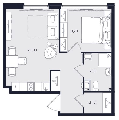 2-комнатная, 42.7 м² — ЖК ЖК «Апартаменты Интуит (IN2IT)»
