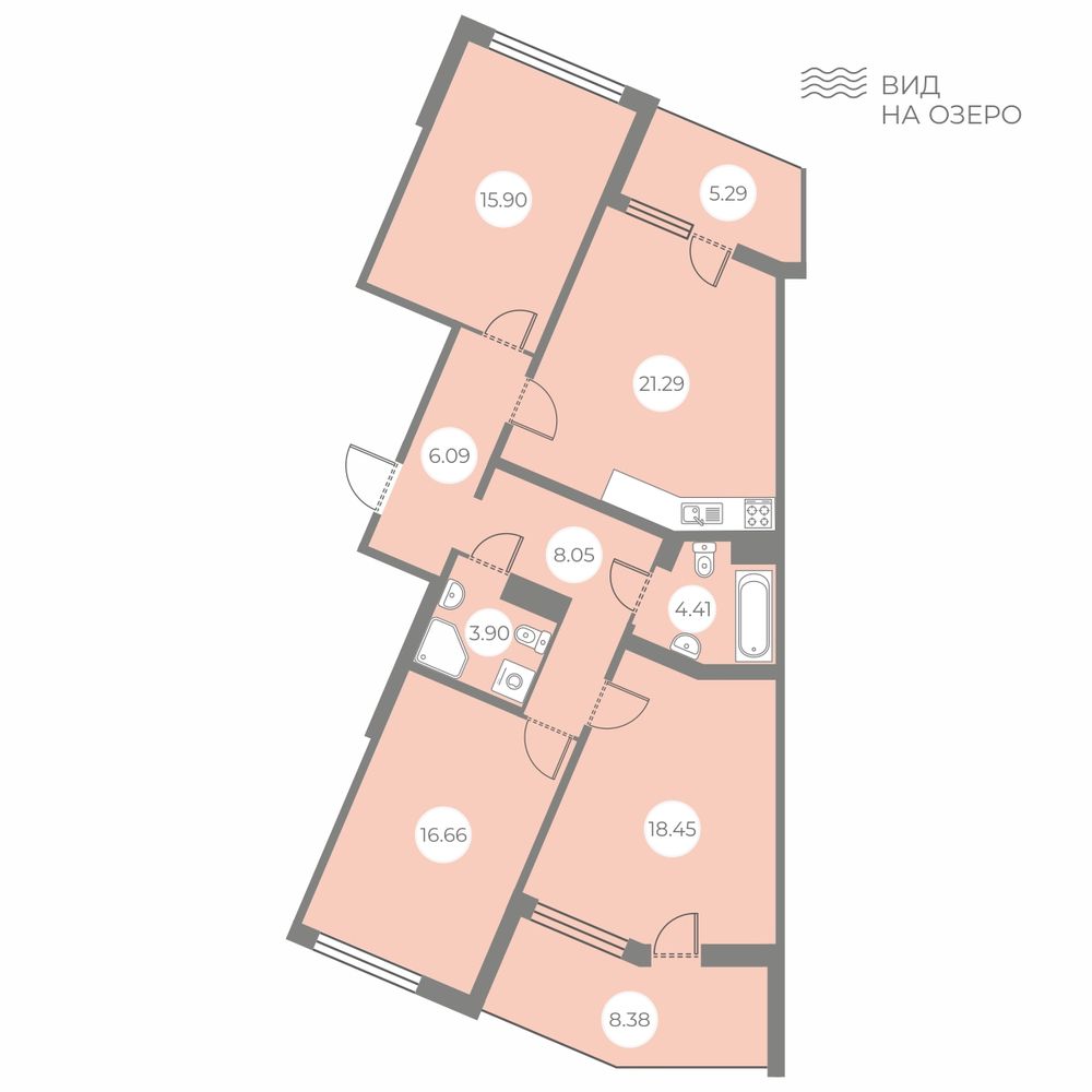 3-комнатная, 101.59 м² — ЖК ЖК БФА в Озерках