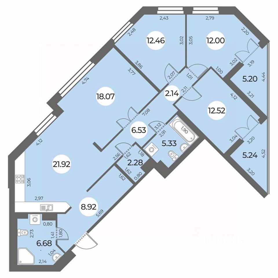 4-комнатная, 114.07 м² — ЖК ЖК «Огни Залива»