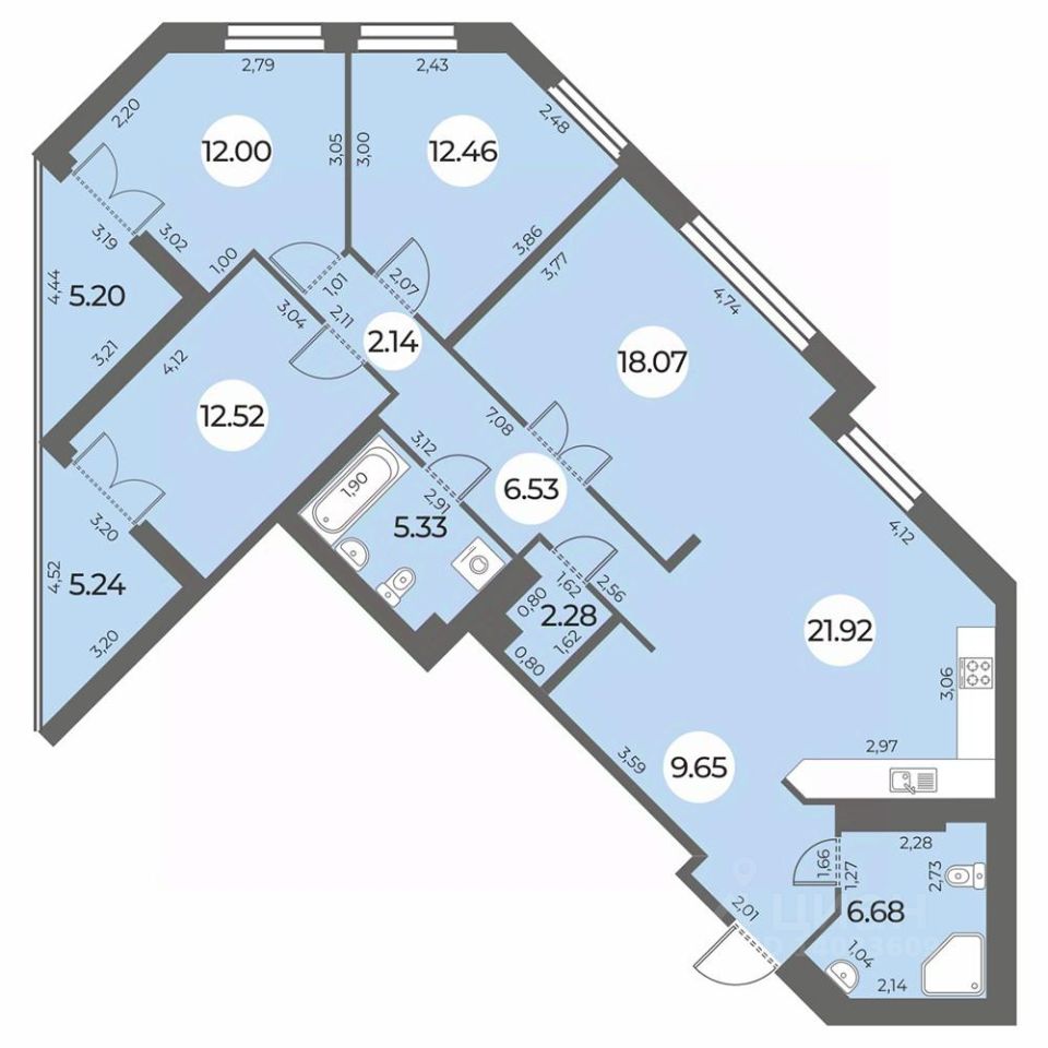 4-комнатная, 114.8 м² — ЖК ЖК «Огни Залива»