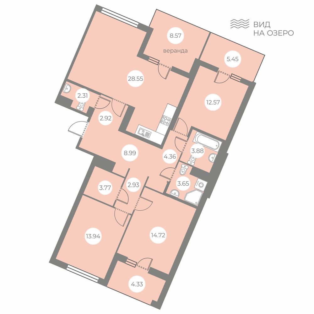 3-комнатная, 114.97 м² — ЖК ЖК БФА в Озерках