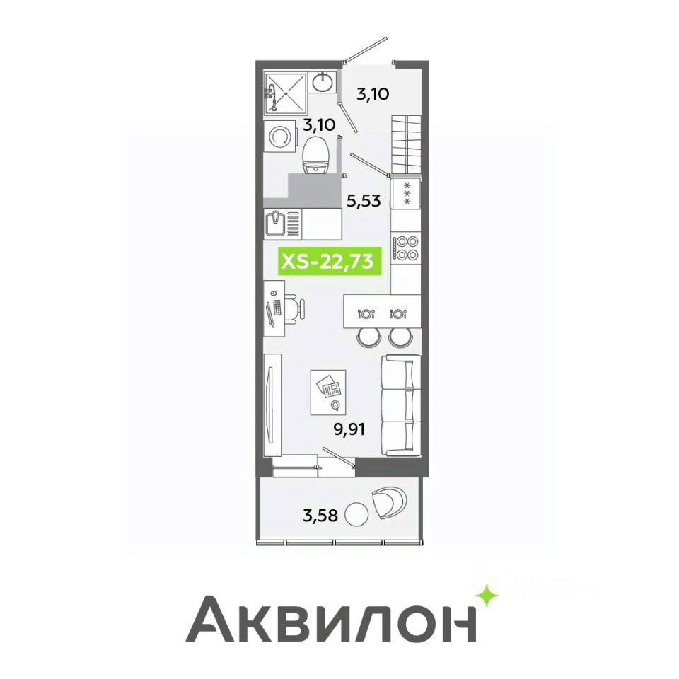 Студия, 22.73 м² — ЖК ЖК «Аквилон ЯНИНО»