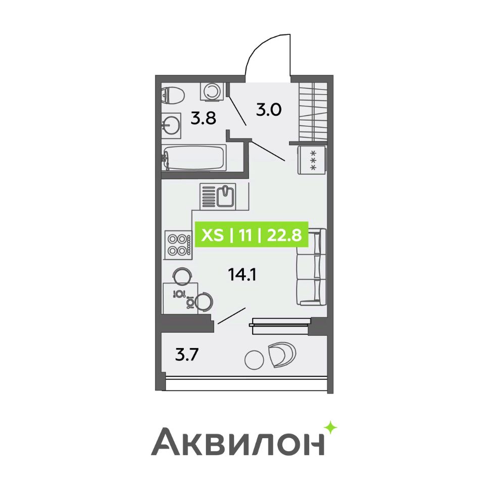 Студия, 22.8 м² — ЖК ЖК «Аквилон ЗАЛИВ (Аквилон ZALIVE)»