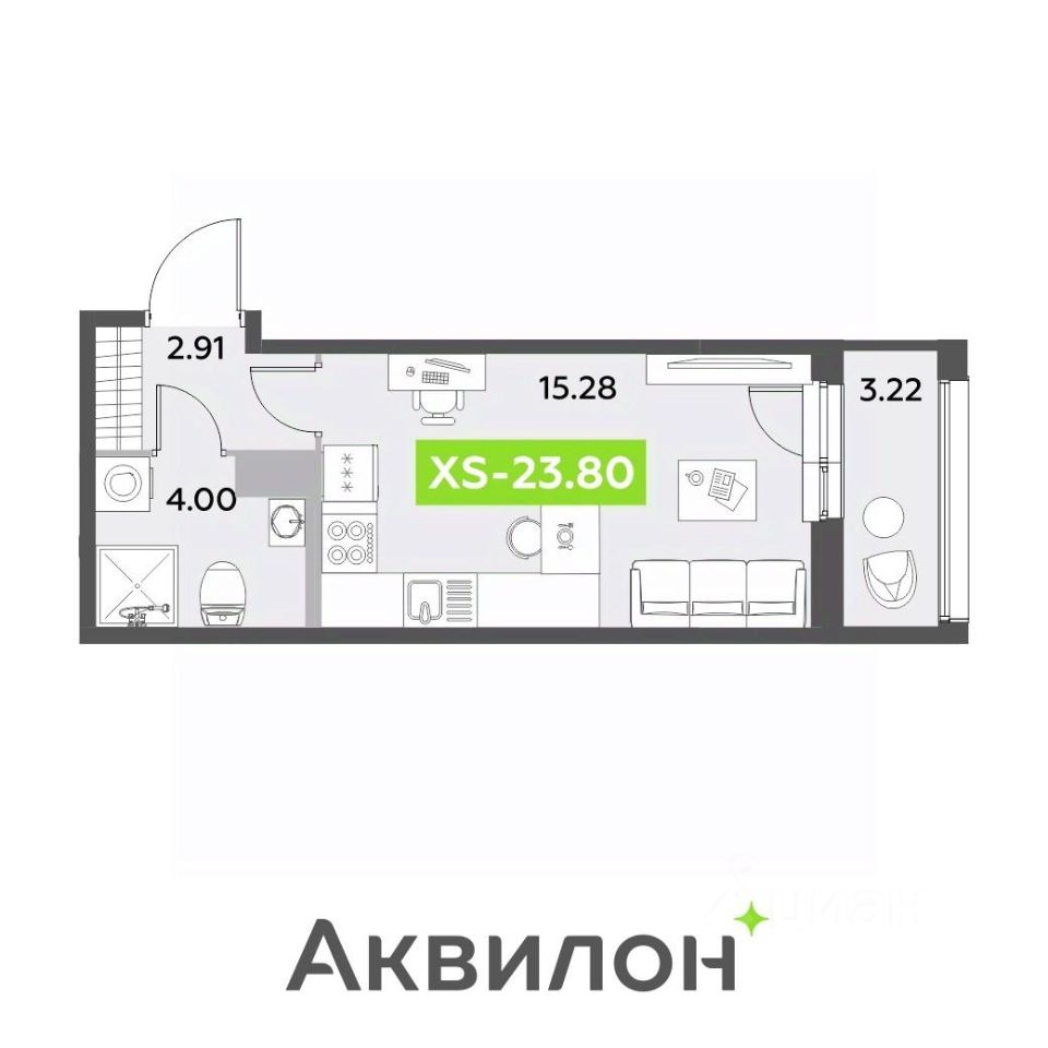 Студия, 23.8 м² — ЖК ЖК «Аквилон Ливз (Аквилон Leaves)»