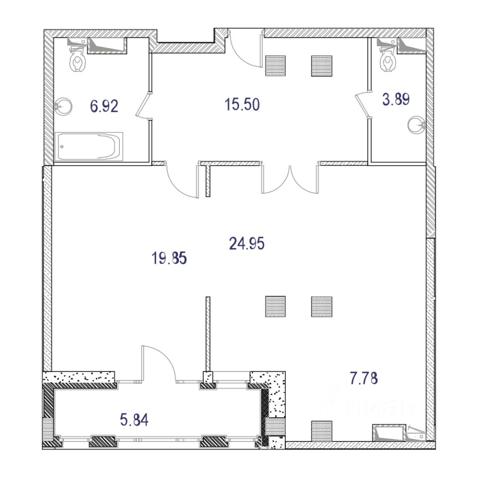 3-комнатная, 258.96 м² — ЖК ЖК Маршал