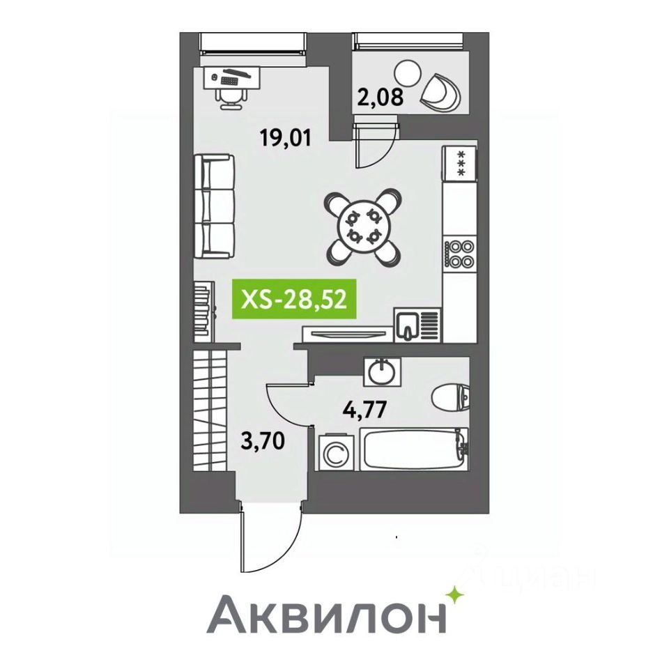 Студия, 28.52 м² — ЖК ЖК «Аквилон Ливз (Аквилон Leaves)»