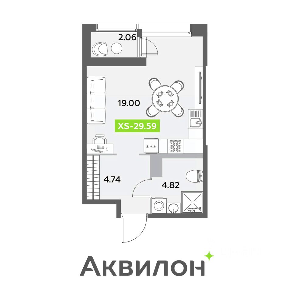 Студия, 29.59 м² — ЖК ЖК «Аквилон Ливз (Аквилон Leaves)»