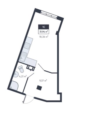 Студия, 31.94 м² — ЖК ЖК «Ромашки»