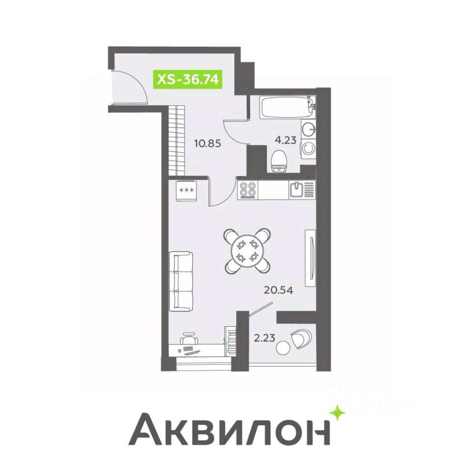 Студия, 36.74 м² — ЖК ЖК «Аквилон ЗАЛИВ (Аквилон ZALIVE)»