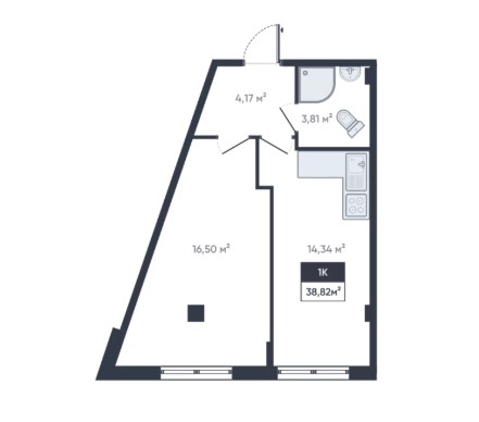 1-комнатная, 38.82 м² — ЖК ЖК «Ромашки»
