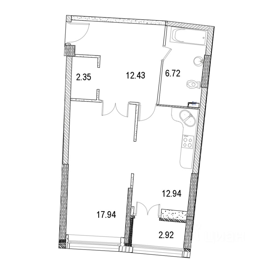 1-комнатная, 55.62 м² — ЖК ЖК Маршал