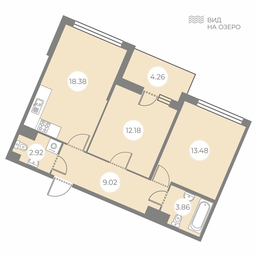 2-комнатная, 61.97 м² — ЖК ЖК БФА в Озерках