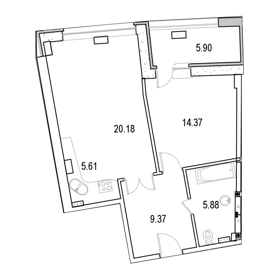 2-комнатная, 62.79 м² — ЖК ЖК Маршал