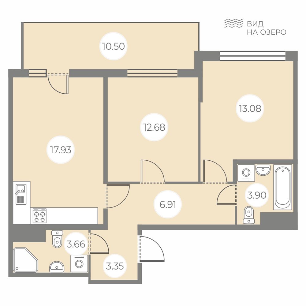 2-комнатная, 64.66 м² — ЖК ЖК БФА в Озерках