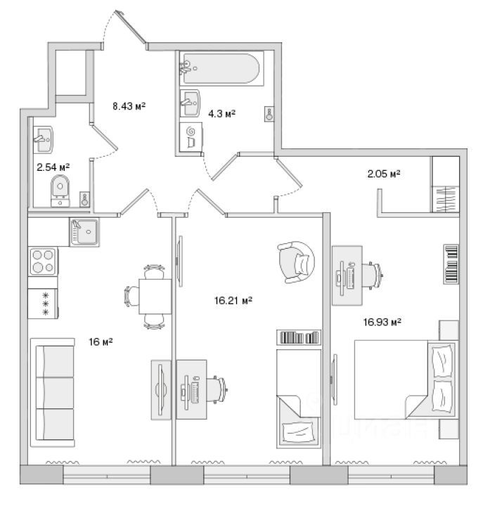 2-комнатная, 66.4 м² — ЖК ЖК Чёрная Речка