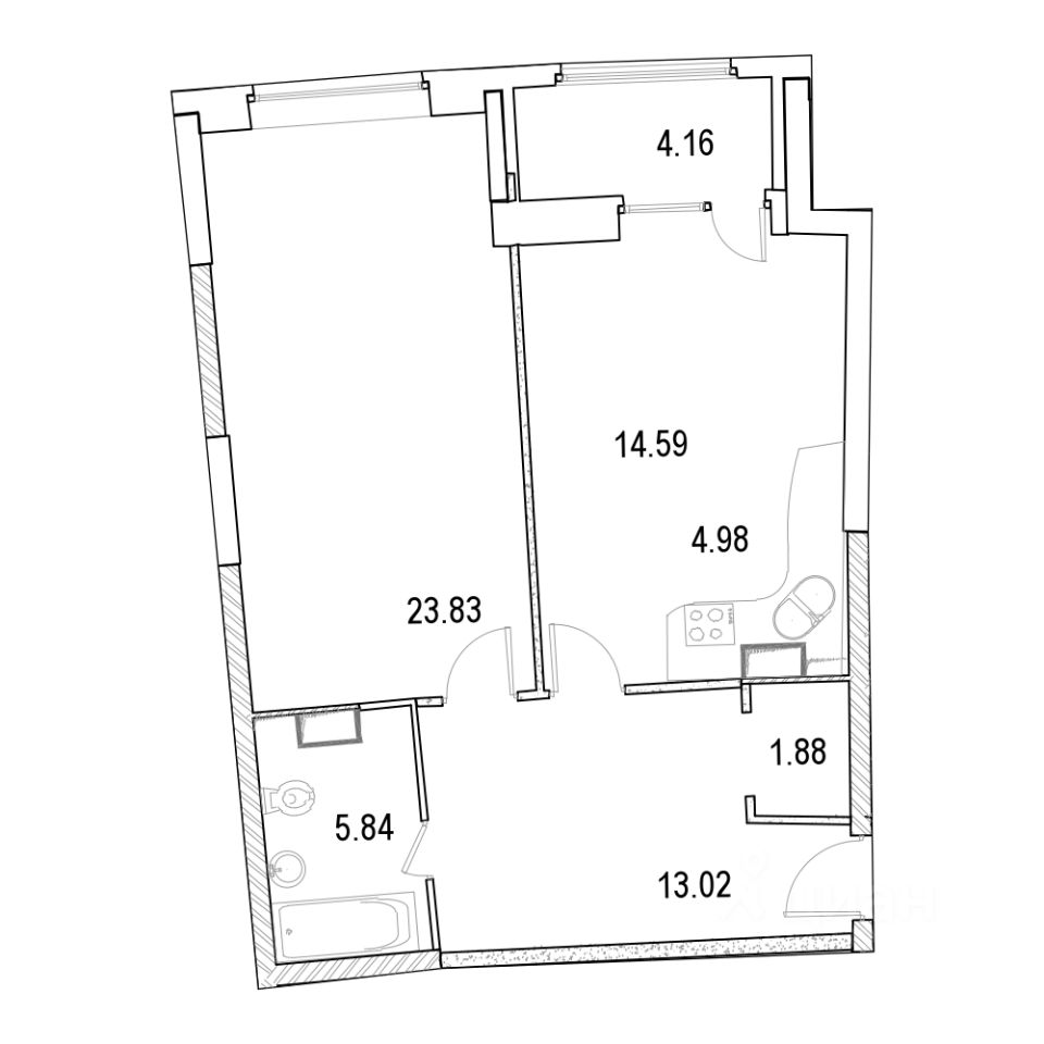 2-комнатная, 68.4 м² — ЖК ЖК Маршал