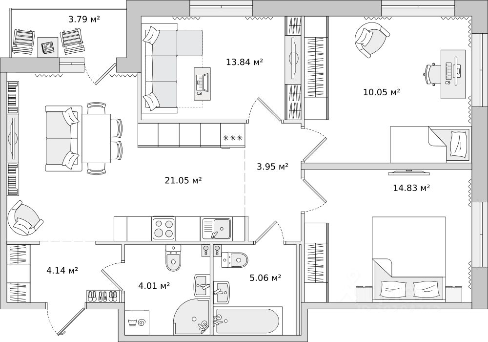 3-комнатная, 76.5 м² — ЖК ЖК Чёрная Речка