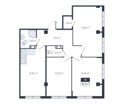 3-комнатная, 78.72 м² — ЖК ЖК «Ромашки»
