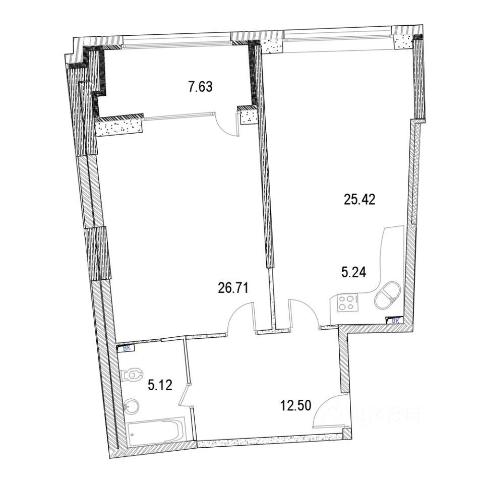 2-комнатная, 82.6 м² — ЖК ЖК Маршал
