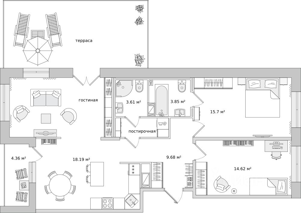 2-комнатная, 85.3 м² — ЖК ЖК Чёрная Речка