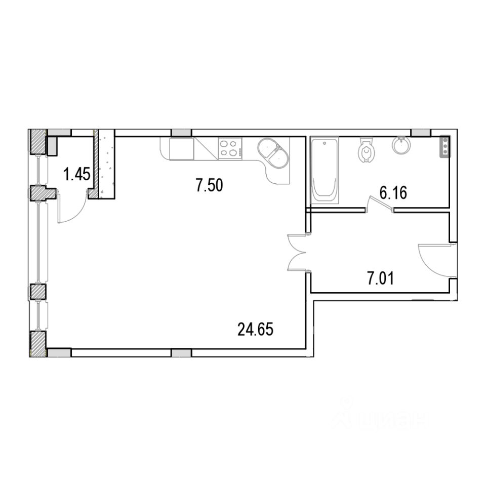 1-комнатная, 85.9 м² — ЖК ЖК Маршал