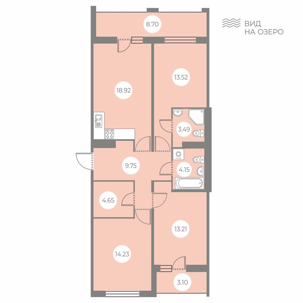 3-комнатная, 87.82 м² — ЖК ЖК БФА в Озерках