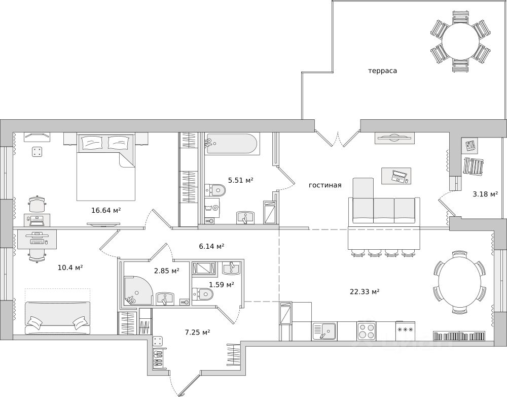 2-комнатная, 88.2 м² — ЖК ЖК Чёрная Речка