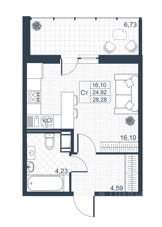Студия, 24.7 м² — ЖК ЖК Ново-Антропшино